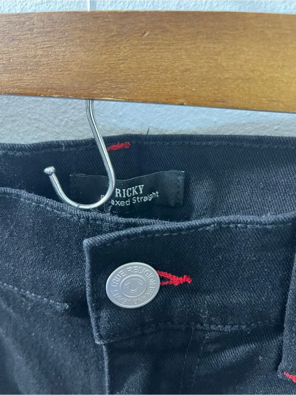 True Religion Ricky Applique SN Flap Straight “2SB Black Rinse” 34x30 #701564